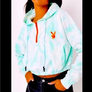 PLAYBOY Crop Hoodie  Mint Tie Dye Zip Up Cropped Hoodie Coat Top ❌ Only 1 Left ❌